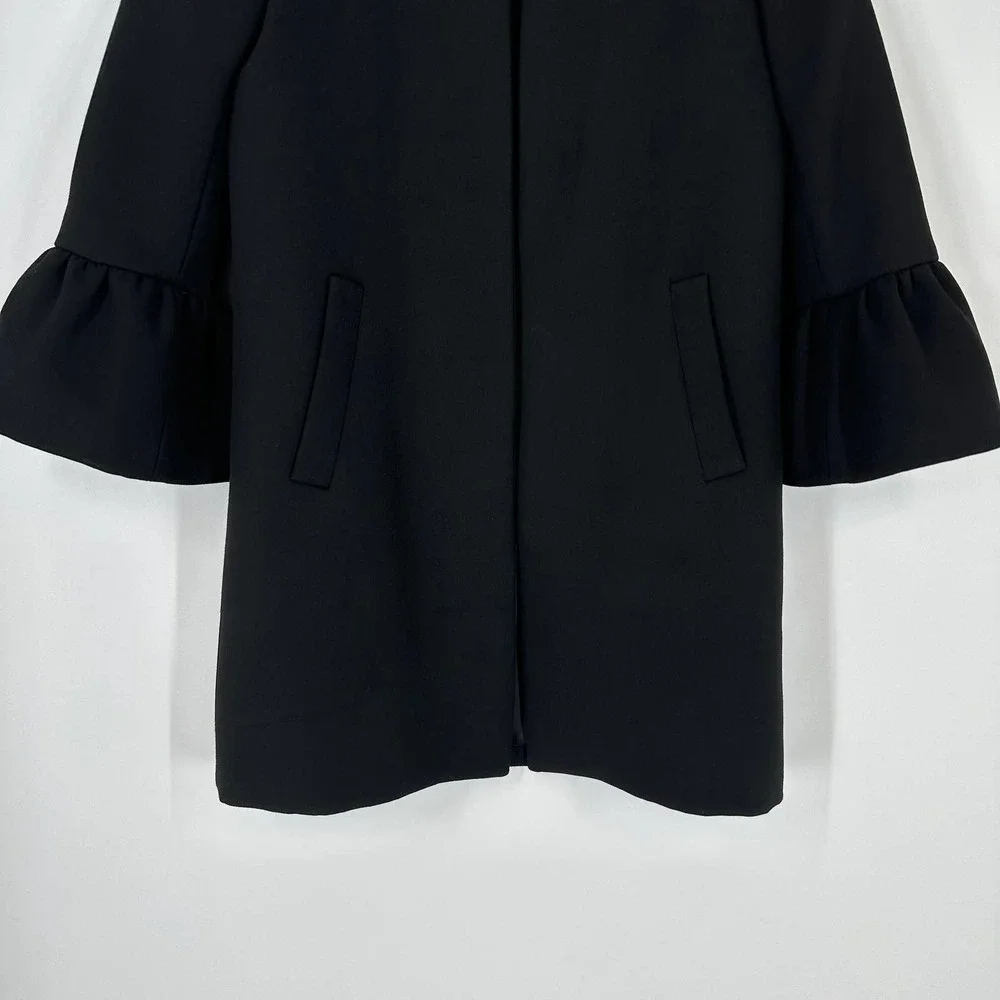 ZARA Bell Sleeve Collarless Coat Long Black Jacket - Picture 6 of 12